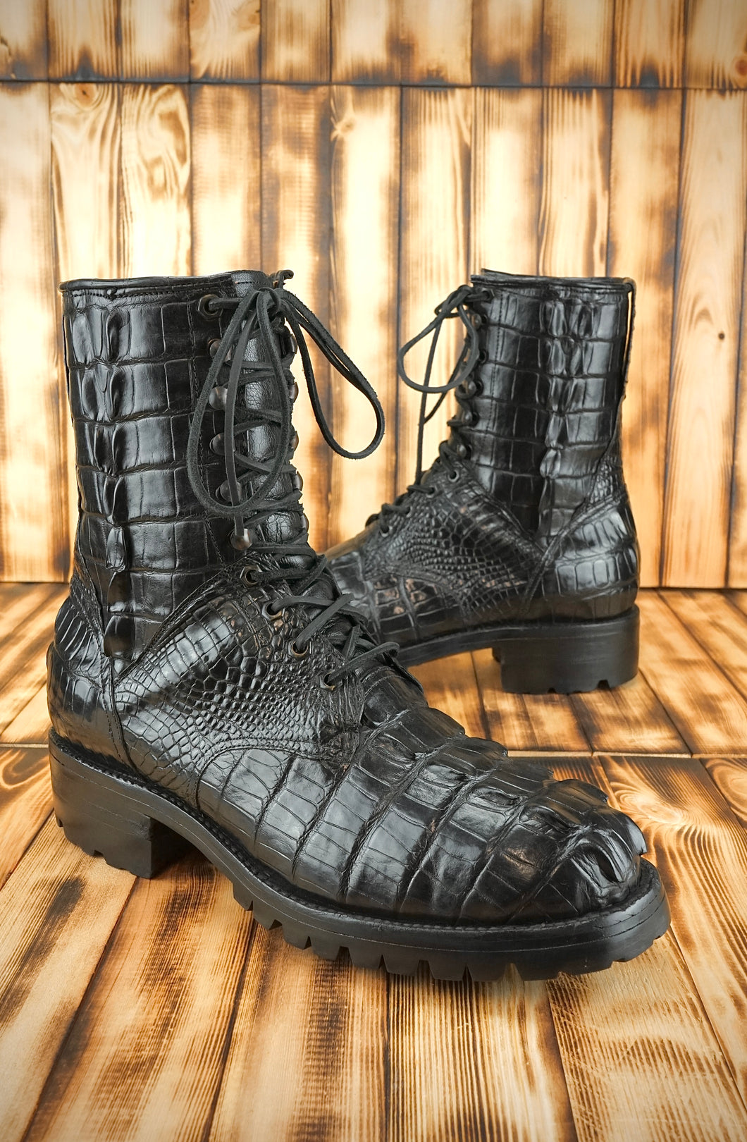 Rare Black Jack American Alligator Laced Up Boots 11D