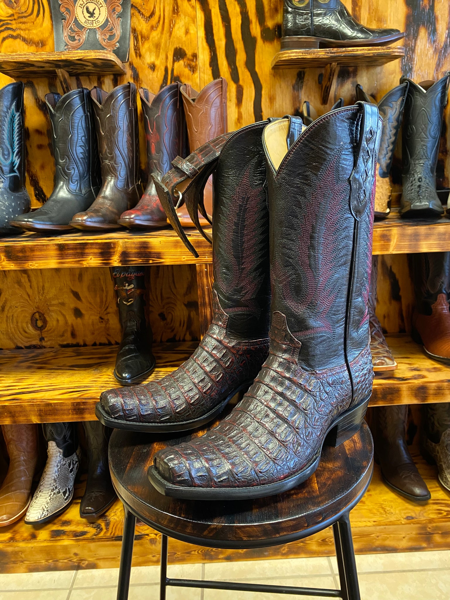 Black cherry top caiman boots