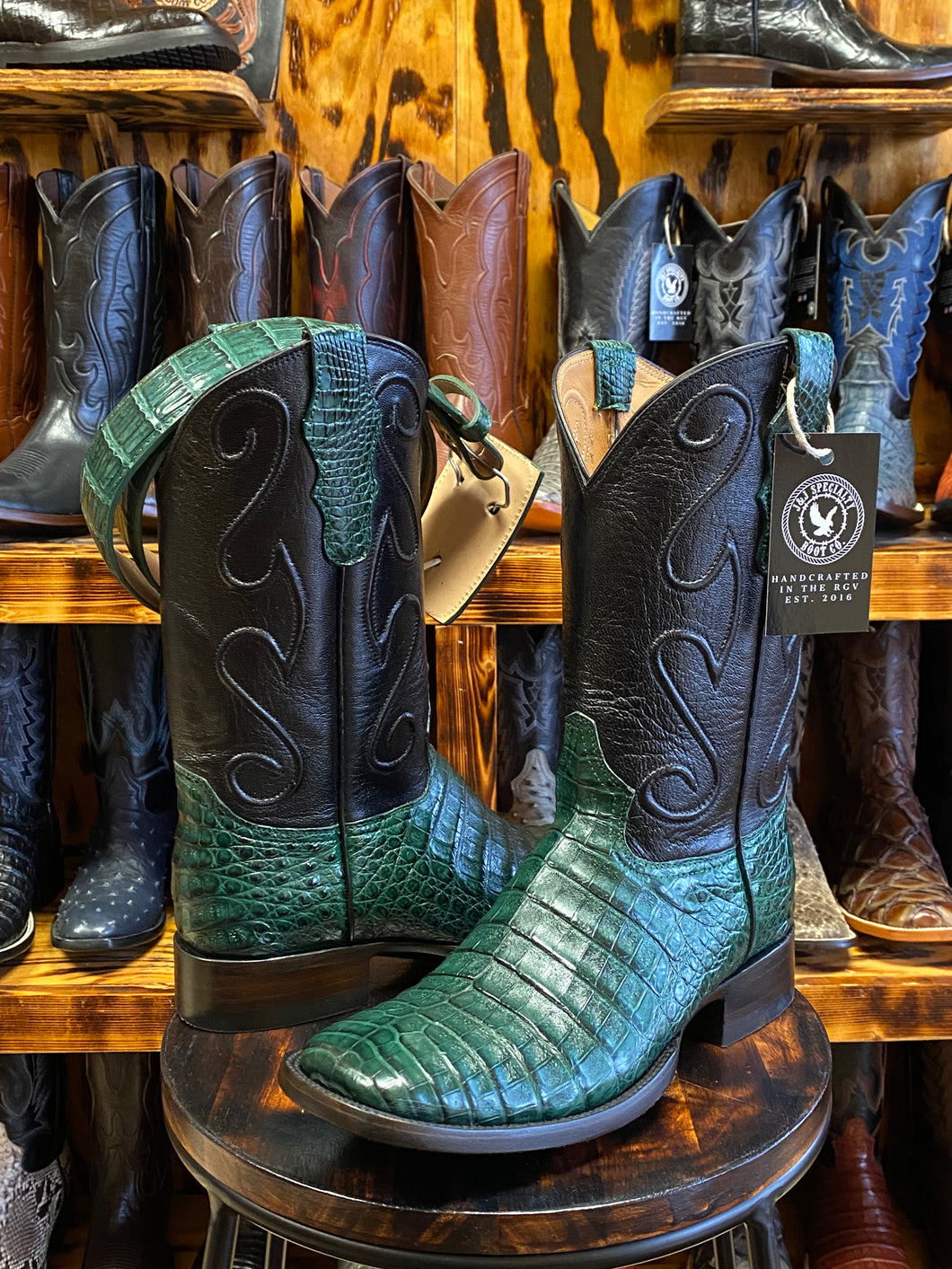 Green Caiman Belly 9.5D J J Specialty Boot Co